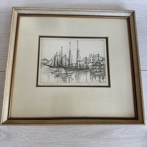Framed Etching Sailing Schooners